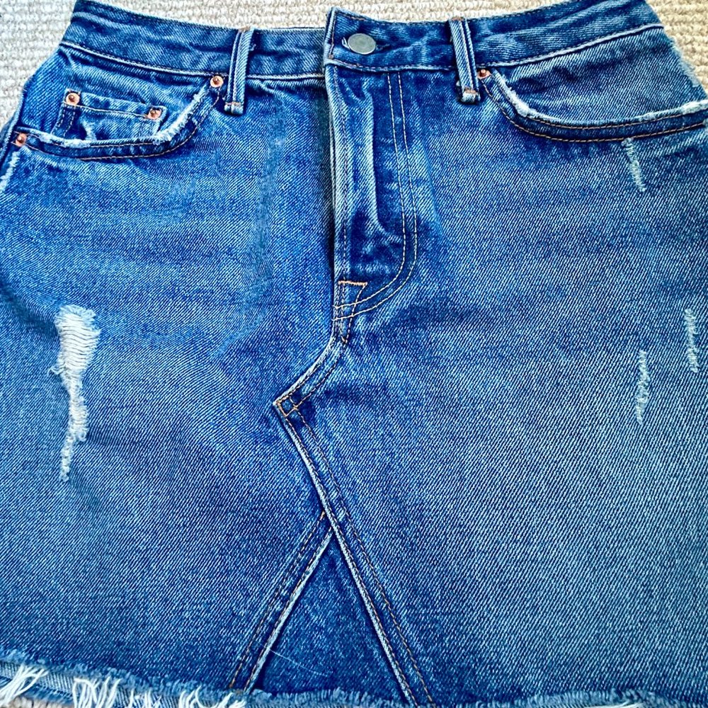GRLFRND Eva Distressed Faded A-Frame High Waist Denim Mini Skirt REVOLVE Size 26 - Picture 7 of 16